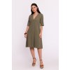 ELEGANTNÉ DÁMSKE MIDI ŠATY TRAPÉZOVÉHO STRIHU S VÝSTRIHOM DO V, KHAKI FARBA, VEĽKOSŤ 36 S ELEGANTNÉ DÁMSKE MIDI ŠATY TRAPÉZOVÉHO STRIHU S VÝSTRIHOM DO V, KHAKI FARBA, VEĽKOSŤ 36 S