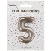 PartyDeco Fóliový balón Mini Číslo 5 strieborný 35cm