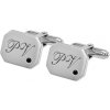 Eppi strieborné manžetové gombíky s gravírom a čiernymi diamantmi Grus