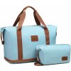 KONO set variabilná cestovná taška a kozmetická taštička - svetlomodrá/hnedá - 26L KONO set variabilná cestovná taška a kozmetická taštička - svetlomodrá/hnedá - 26L