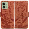 Peňaženkové kožené puzdro Tiger Embossing na Motorola Edge 40 - Hnedá Peňaženkové kožené puzdro Tiger Embossing na Motorola Edge 40 - Hnedá