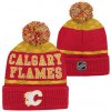 Outerstuff Dětská zimní čepice Calgary Flames NHL Puck Pattern Cuffed Pom