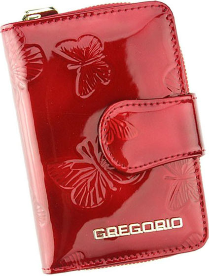 menšia dámska kožená peňaženka s motýlikmi červená
