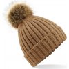 Beechfield Pletená čiapka s kožušinovým brmbolcom Pom Pom Chunky - Biscuit Beechfield Pletená čiapka s kožušinovým brmbolcom Pom Pom Chunky - Biscuit