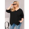 Kesi Dámska bavlnená blúzka Plus Size s hlbokým výstrihom do V a asymetrickým lemom Farba: Čierna, Veľkosť: UNI Kesi Dámska bavlnená blúzka Plus Size s hlbokým výstrihom do V a asymetrickým lemom Farba: Čierna, Veľkosť: UNI