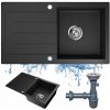 Čierny granitový drez malý jednokomorový kuchynský drez + sifón Čierny granitový drez malý jednokomorový kuchynský drez + sifón