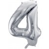 PartyDeco Fóliový balón narodeninové číslo 4 strieborný 86cm PartyDeco Fóliový balón narodeninové číslo 4 strieborný 86cm