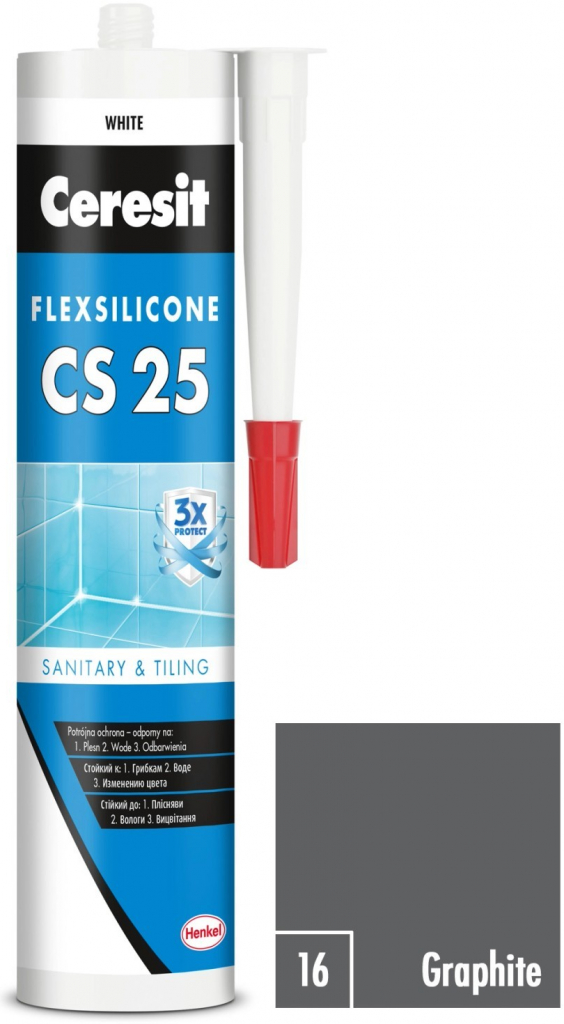 CERESIT CS 25 Sanitárny silikón 280g graphite