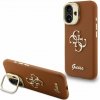 Guess PU Grained 4G Logo Stand Camera Frame zadný kryt pre iPhone 16 Brown