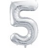PartyDeco Fóliový balón číslo 5, 86cm strieborný PartyDeco Fóliový balón číslo 5, 86cm strieborný