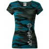 Hory bicykel úsmev - Dámske maskáčové tričko - S ( Petrolejová maskáč ) Hory bicykel úsmev - Dámske maskáčové tričko - S ( Petrolejová maskáč )