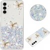 Kryt Samsung Galaxy A55 5G s glitrami a motívom motýľov biely Kryt Samsung Galaxy A55 5G s glitrami a motívom motýľov biely