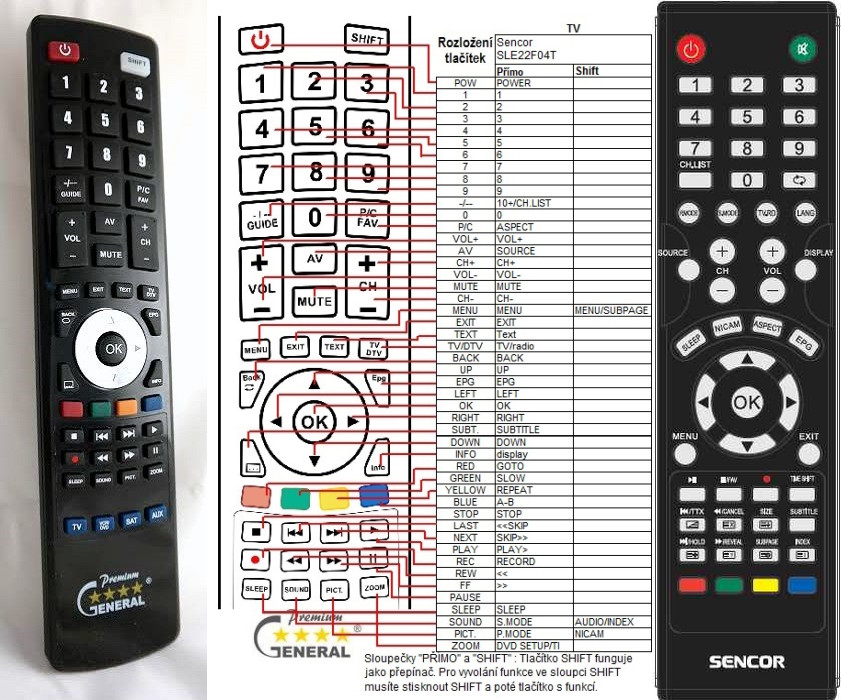 Diaľkový ovládač General Sencor SLT1634 DVB-T DVD
