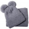 Baby Nellys Zimná pletená čiapka nákrčník sivá s brmbolcami