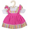 Bigjigs Toys Ružové šaty s pruhovaným lemovaním pre bábiku 28 cm