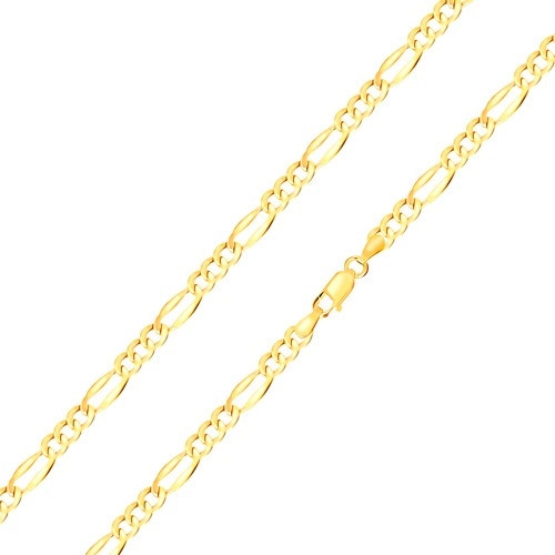 Šperky eshop Retiazka zo žltého zlata tri oválne očká, podlhovasté očko, rozšírené okraje S3GG186.29