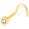 Šperky eshop - Zlatý 585 zahnutý piercing do nosa - číry ligotavý zirkón v objímke S2GG229.01 Šperky eshop - Zlatý 585 zahnutý piercing do nosa - číry ligotavý zirkón v objímke S2GG229.01