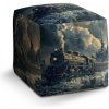 Sablio Taburet Kocka Parní lokomotiva v zasněženém městě - 40x40x40 cm Sablio Taburet Kocka Parní lokomotiva v zasněženém městě - 40x40x40 cm