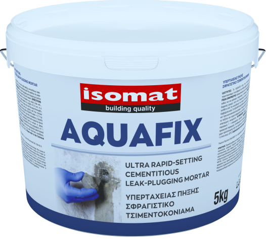 ISOMAT AQUAFIX - Rýchlo tuhnúci cement pre okamžité utesnenie úniku vody Farba: Šedá, Hmotnosť: 5 kg