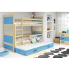 BMS Group Poschodová posteľ s prístelkou RICO 3 - 200x90cm - Borovica - Modrý BMS Group Poschodová posteľ s prístelkou RICO 3 - 200x90cm - Borovica - Modrý
