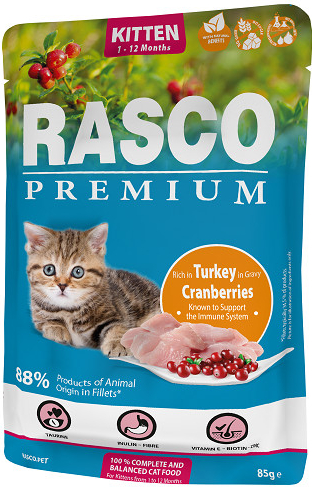 Rasco Premium Cat Kitten morka v šťave 85 g