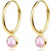 Šperky eshop - Náušnice zo žltého zlata 375 - hladké kruhy ozdobené ružovým zirkónom S5GG269.50 Šperky eshop - Náušnice zo žltého zlata 375 - hladké kruhy ozdobené ružovým zirkónom S5GG269.50