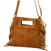 Štýlová hnedá kožená crossbody kabelka so strapcami Štýlová hnedá kožená crossbody kabelka so strapcami