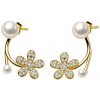 For Silver Pozlátené náušnice so zirkónovým kvetom a perlami - Striebro 925 For Silver Pozlátené náušnice so zirkónovým kvetom a perlami - Striebro 925