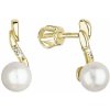 Zlaté 14 karátové náušnice žlté zlato s bielou riečnou perlou a zirkónmi 91PZ00027 Zlaté 14 karátové náušnice žlté zlato s bielou riečnou perlou a zirkónmi 91PZ00027