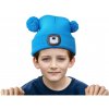 čepice s čelovkou 4x25lm, USB nabíjení, modrá s bambulemi, dětská čepice s čelovkou 4x25lm, USB nabíjení, modrá s bambulemi, dětská