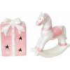 Hojdací koník 12 cm a darček 10 cm s LED osvetlením z keramiky, set 2 ks Hojdací koník 12 cm a darček 10 cm s LED osvetlením z keramiky, set 2 ks