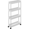 4-úrovňový výsuvný úzky vozík, regál na kolieskach, biely 4-úrovňový výsuvný úzky vozík, regál na kolieskach, biely