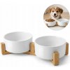 Keramická dvojitá miska pre psy a mačky s bambusovým stojanom 2x400ml biela Keramická dvojitá miska pre psy a mačky s bambusovým stojanom 2x400ml biela