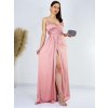 Dámske luxusné dlhé spoločenské šaty s rozparkom - ružové - S Dámske luxusné dlhé spoločenské šaty s rozparkom - ružové - S