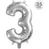 JUNIOR Balón narodeninový 35 cm číslo 3, strieborný