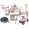 Set domček pre bábiku Large Doll's Play Center Natur D'Amour Baby Nurse Smoby a odrážadlo so zvukom Bobby Car s vozíkom a 32 cm bábika