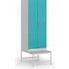 Šatníková skrinka S1 s lavičkou, 2 oddiely, 1875 x 600 x 500/800 mm, otočný zámok, zelené dvere Šatníková skrinka S1 s lavičkou, 2 oddiely, 1875 x 600 x 500/800 mm, otočný zámok, zelené dvere