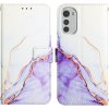 Peňaženkové kožené puzdro Marble Pattern na Moto E32 - Bielo fialová Peňaženkové kožené puzdro Marble Pattern na Moto E32 - Bielo fialová