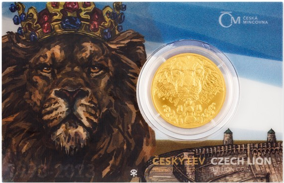 Česká mincovna zlatá uncová minca Český lev 2023 stand číslovaný 1 oz