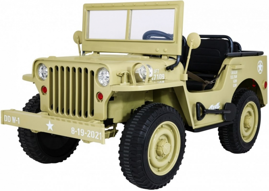 Joko Elektrické autíčko Retro vojenský Jeep 4x4 3 miestny kožené sedadlo penové kolesá bežová
