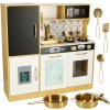 Detská drevená kuchynka s chladničkou a tabuľou - zlatá Detská drevená kuchynka s chladničkou a tabuľou - zlatá