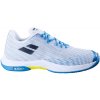 Pánska halová obuv Babolat Shadow Spirit 2 Men White/Algier Blue EUR 46 Pánska halová obuv Babolat Shadow Spirit 2 Men White/Algier Blue EUR 46
