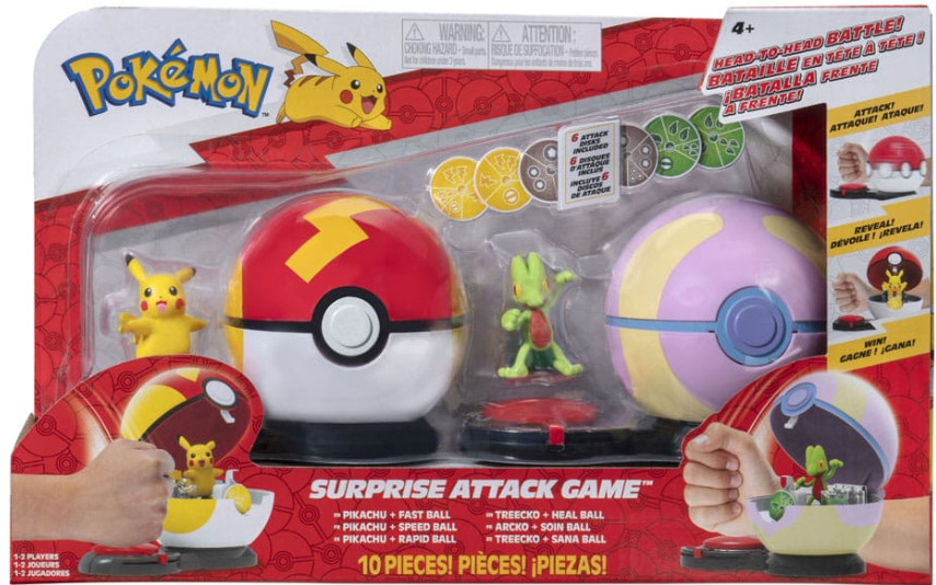 Jazwares Pokémon Surprise Attack Game Pikachu with Fast Ball vs. Treecko with Heal Ball
