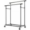 Kovový stojan na oblečenie na kolieskach, 2 tyče + police Kovový stojan na oblečenie na kolieskach, 2 tyče + police