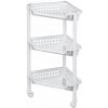 AB LINE 25707PM Rohová polička na kolieskach 3 poschodová trojuholník biela, 385 x W:260 x H:150/680 mm