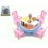 Teddies Nábytok pre bábiky/stôl a stoličky s doplnkami plast 12cm 3 farby v blistri Teddies Nábytok pre bábiky/stôl a stoličky s doplnkami plast 12cm 3 farby v blistri
