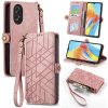 Peňaženkové kožené puzdro Geometric Zipper na Oppo A38 - Ružová Peňaženkové kožené puzdro Geometric Zipper na Oppo A38 - Ružová