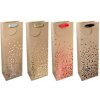 Papierová taška na víno 120x360mm KRAFT textilné ušká vo farbe tašky mix 4 motívov bez možnosti výberu Bublinky Papierová taška na víno 120x360mm KRAFT textilné ušká vo farbe tašky mix 4 motívov bez možnosti výberu Bublinky