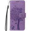 Peňaženkové puzdro Embossing Pattern Strom a mačka fialové – Samsung Galaxy S25 FE Peňaženkové puzdro Embossing Pattern Strom a mačka fialové – Samsung Galaxy S25 FE