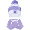 New Baby Zimná detská čiapočka so šálom kvietočky fialová